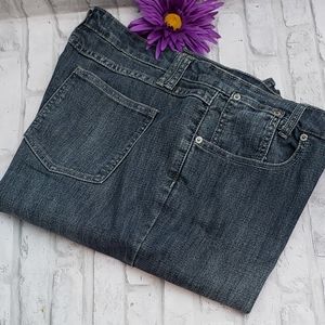 Ashley Stewart Gathered Rhinestone Studded Side Hem Denim Capris